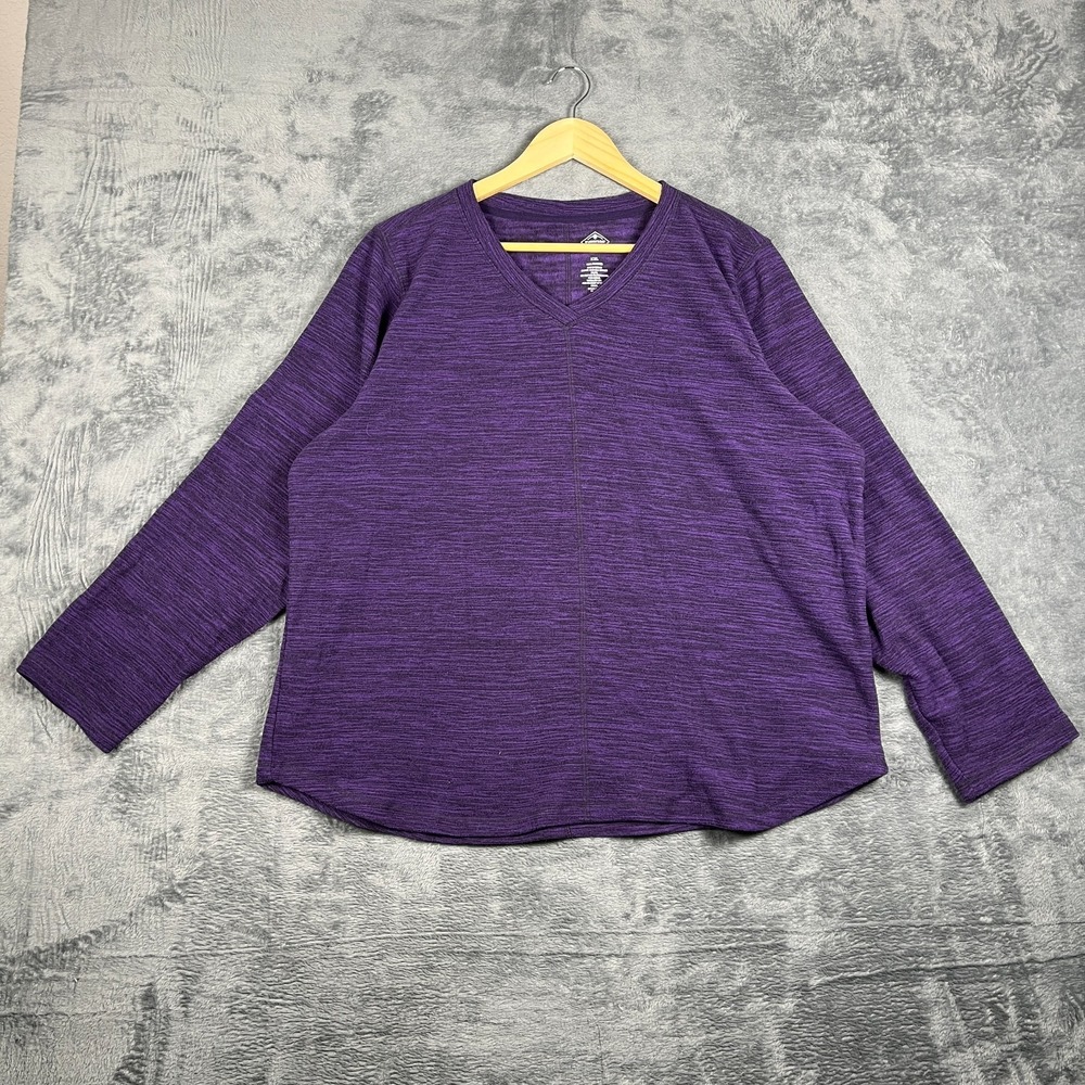 St. John's Bay Sweatshirt Womens 2XL Purple Space Dye Fleece V Neck Long Sleeve